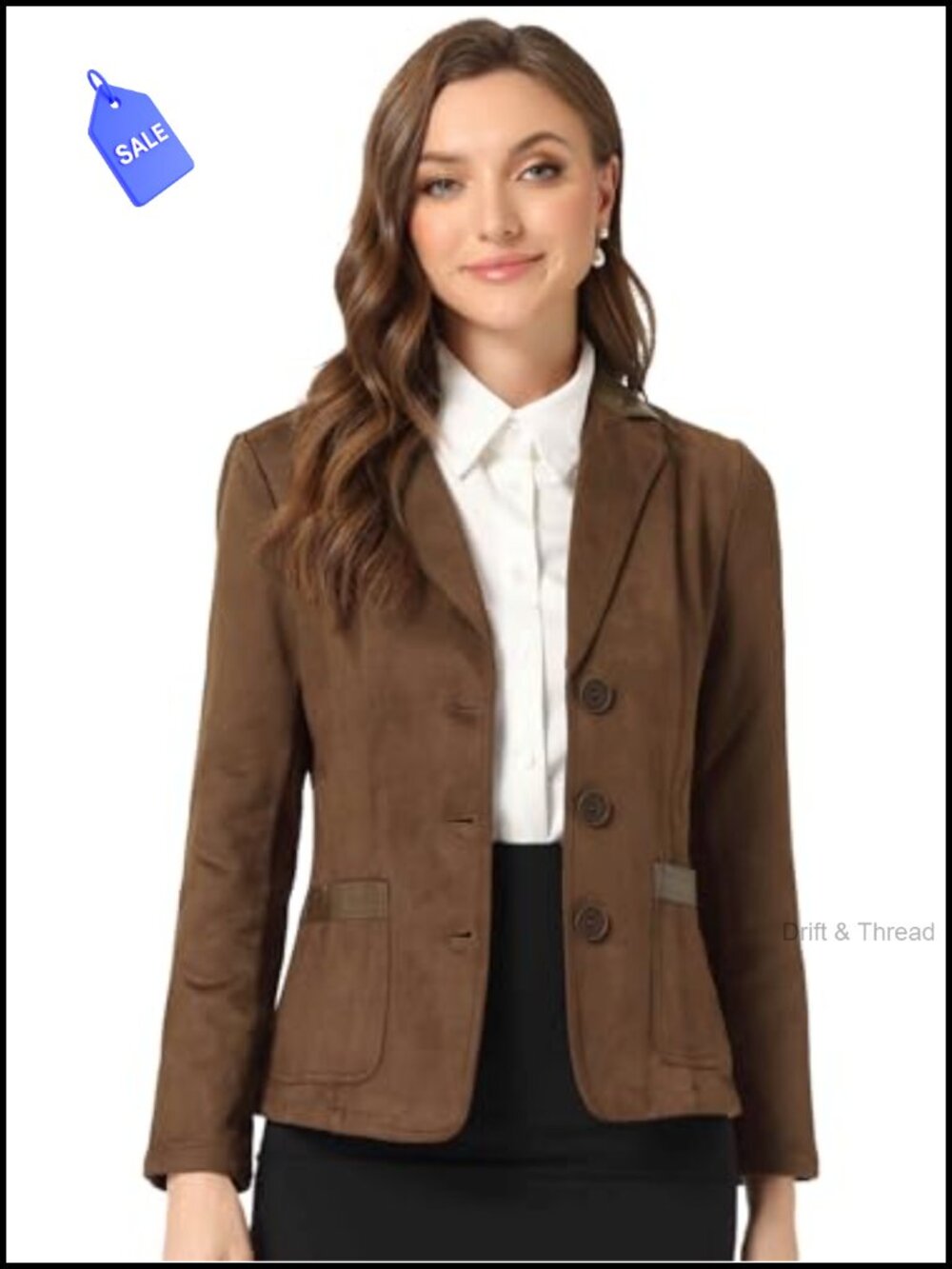 Faux Suede Blazer Long Sleeve Button Front Lapel Collar Business Casual